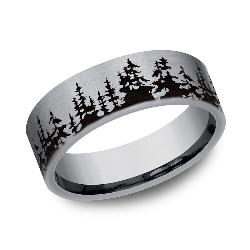 Main Image 1 of 8.0mm Satin Tree Line Engravable Wedding Band in Tantalum (1-2 lines)