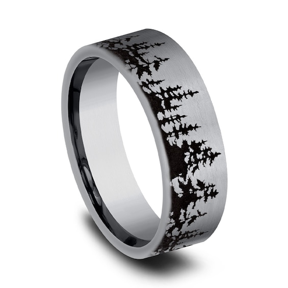 8.0mm Satin Tree Line Engravable Wedding Band in Tantalum (1-2 lines)