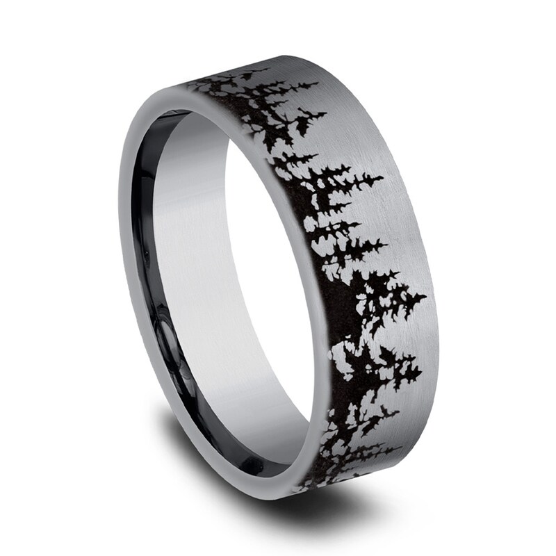 Main Image 2 of 8.0mm Satin Tree Line Engravable Wedding Band in Tantalum (1-2 lines)