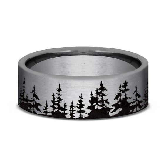 8.0mm Satin Tree Line Engravable Wedding Band in Tantalum (1-2 lines)