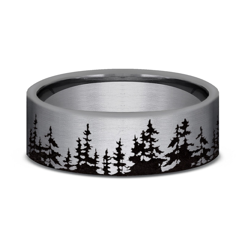 Main Image 3 of 8.0mm Satin Tree Line Engravable Wedding Band in Tantalum (1-2 lines)