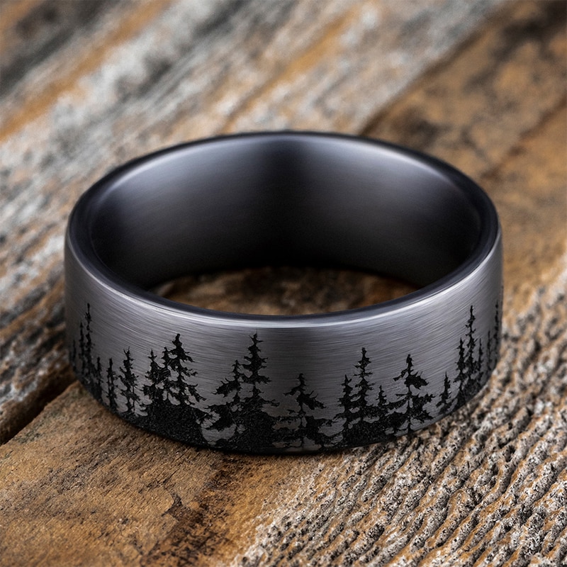 Main Image 4 of 8.0mm Satin Tree Line Engravable Wedding Band in Tantalum (1-2 lines)