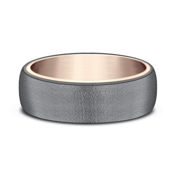 6.5mm Matte Engravable Wedding Band in Tantalum and 14K Rose Gold (1-2 lines)