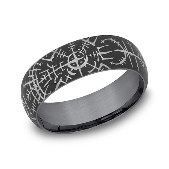 8.0mm Satin Viking Compass Engravable Wedding Band in Tantalum (1-2 lines)