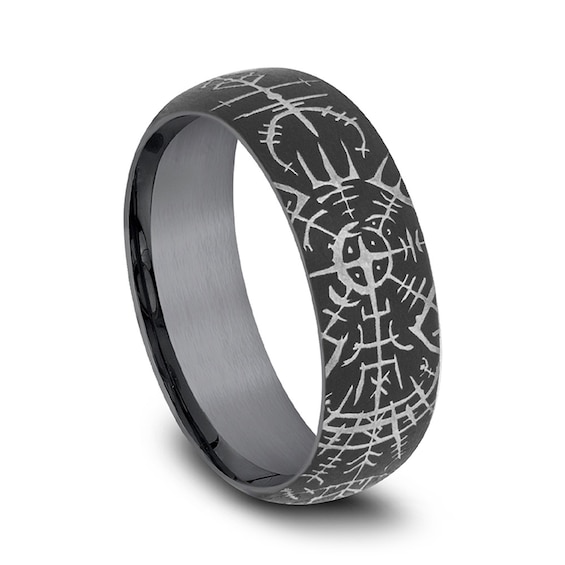 8.0mm Satin Viking Compass Engravable Wedding Band in Tantalum (1-2 lines)