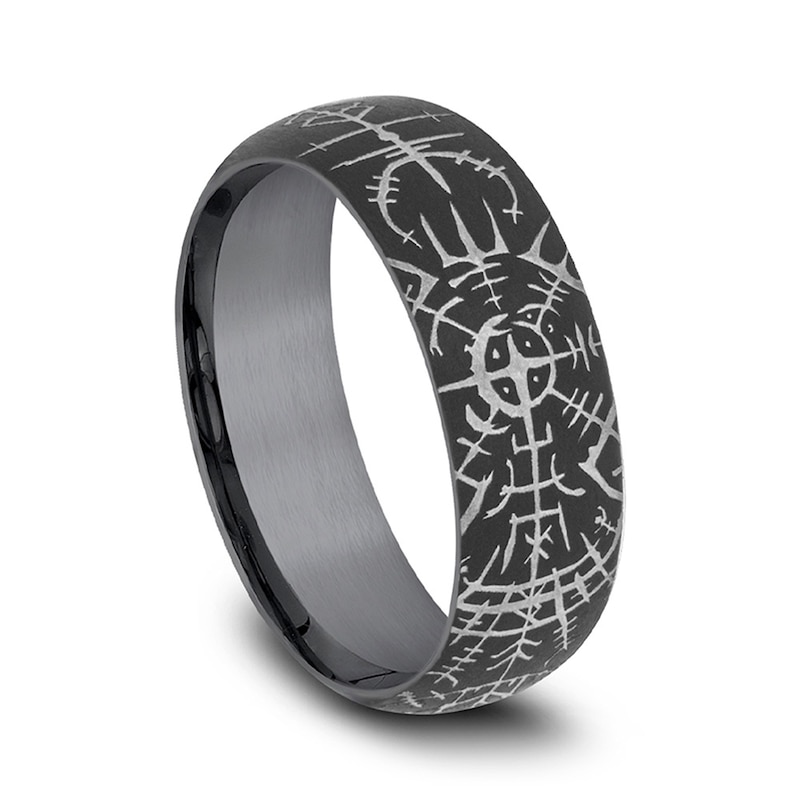 Main Image 2 of 8.0mm Satin Viking Compass Engravable Wedding Band in Tantalum (1-2 lines)