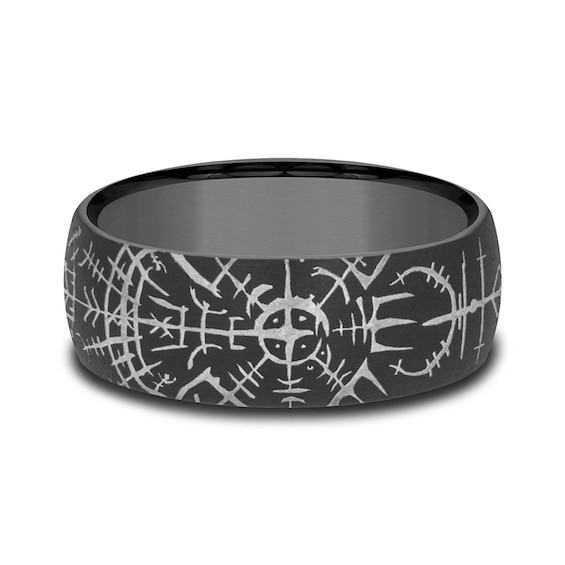 8.0mm Satin Viking Compass Engravable Wedding Band in Tantalum (1-2 lines)