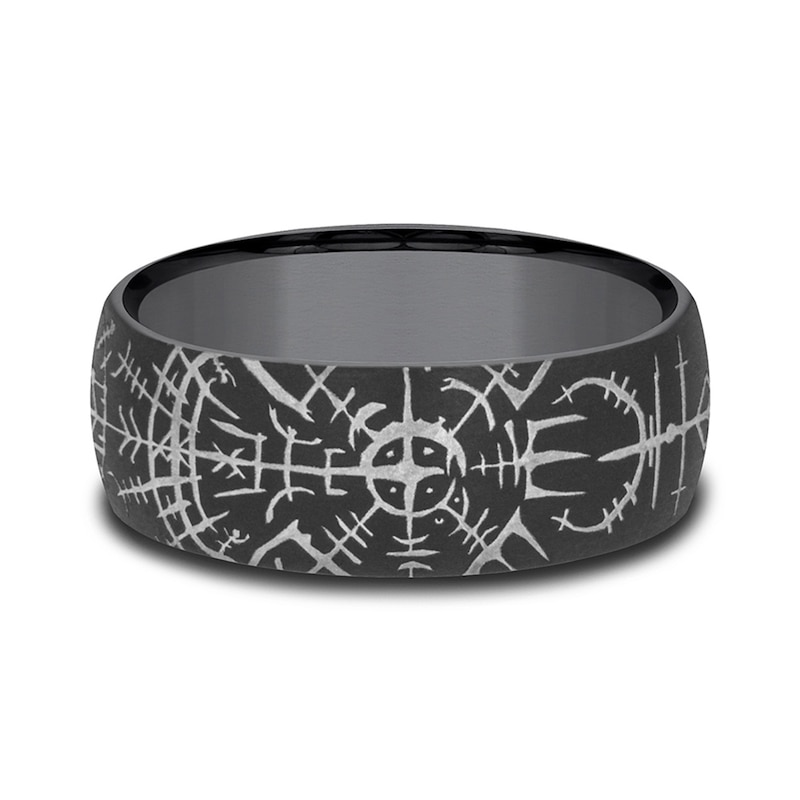 Main Image 3 of 8.0mm Satin Viking Compass Engravable Wedding Band in Tantalum (1-2 lines)