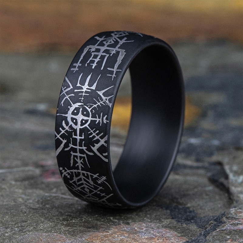 Main Image 4 of 8.0mm Satin Viking Compass Engravable Wedding Band in Tantalum (1-2 lines)