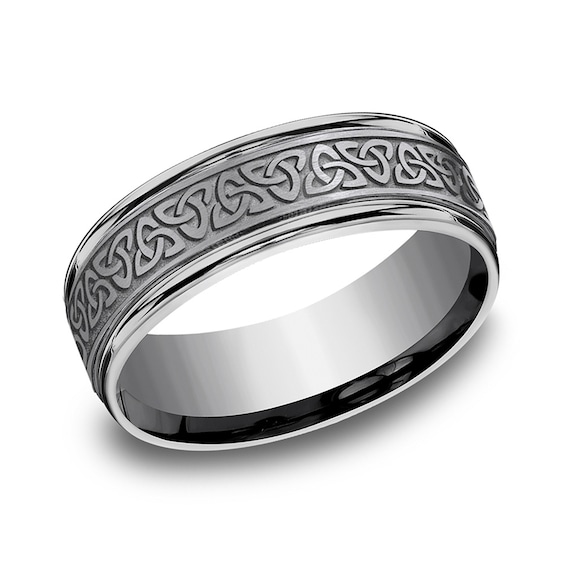 7.0mm Satin Celtic Trefoil Engravable Wedding Band in Tantalum (1-2 lines)