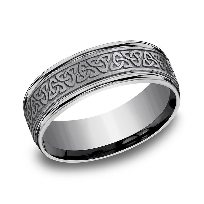 Main Image 1 of 7.0mm Satin Celtic Trefoil Engravable Wedding Band in Tantalum (1-2 lines)