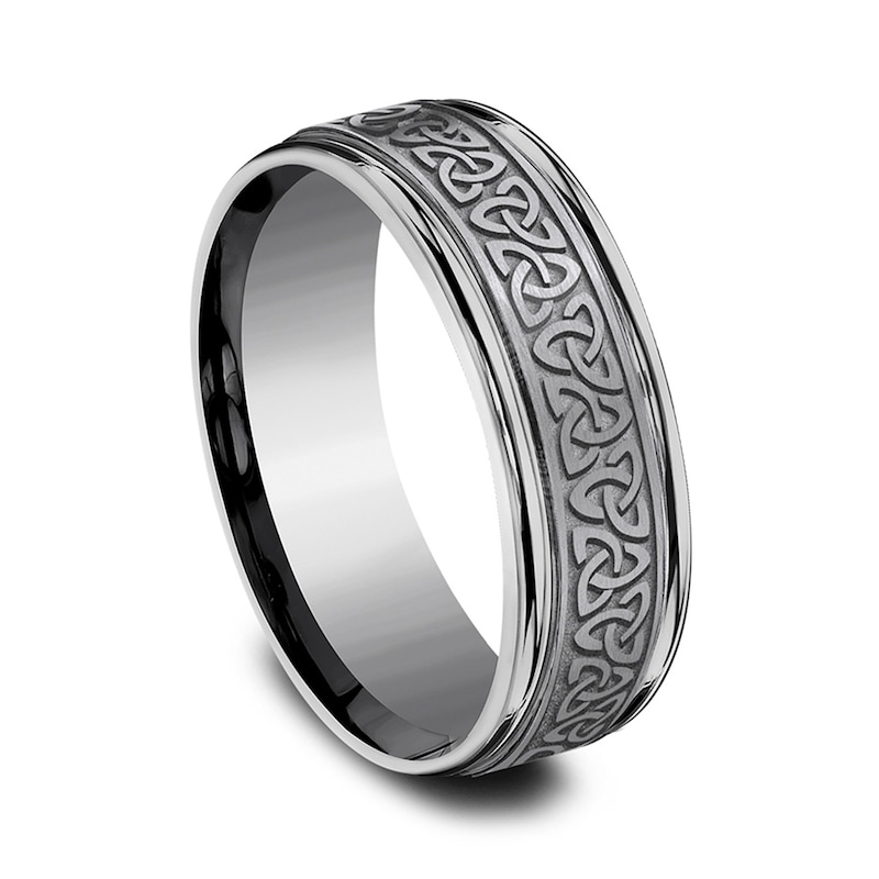 Main Image 2 of 7.0mm Satin Celtic Trefoil Engravable Wedding Band in Tantalum (1-2 lines)