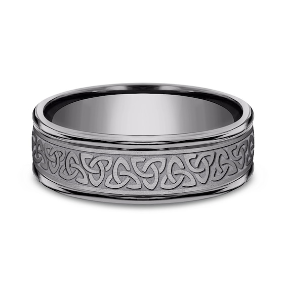 7.0mm Satin Celtic Trefoil Engravable Wedding Band in Tantalum (1-2 lines)