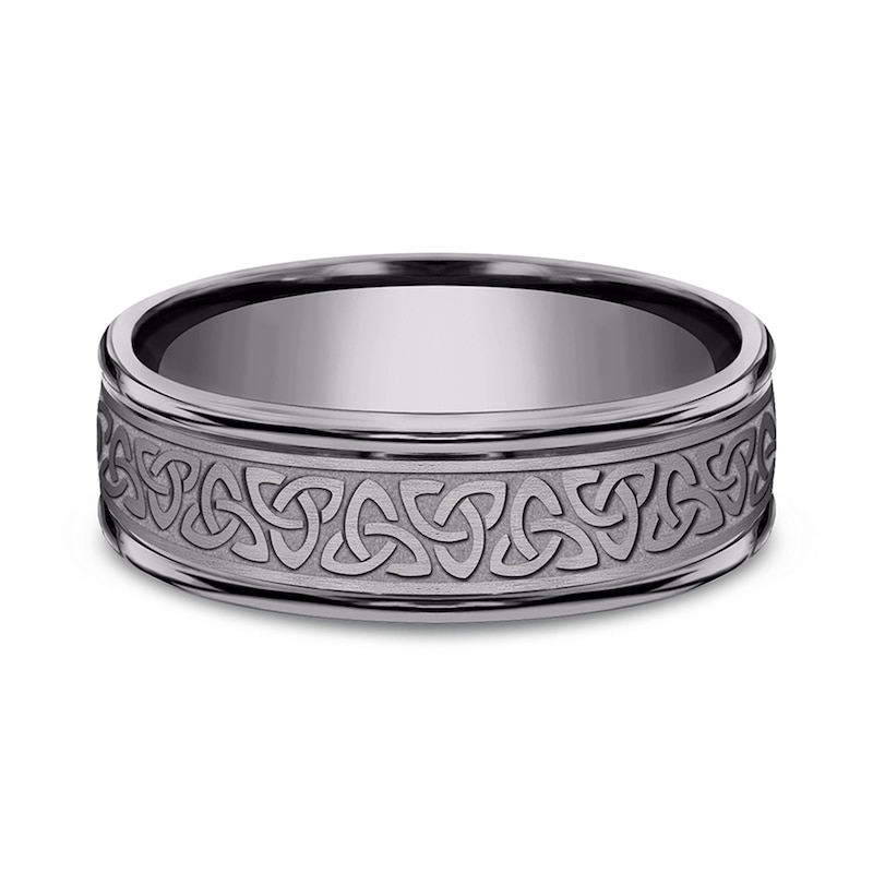 Main Image 3 of 7.0mm Satin Celtic Trefoil Engravable Wedding Band in Tantalum (1-2 lines)