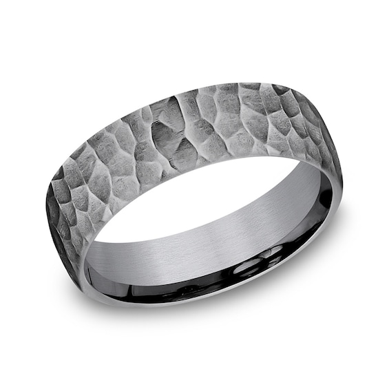 6.5mm Hammered Finish Engravable Wedding Band in Tantalum (1-2 lines)