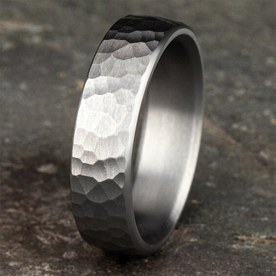 6.5mm Hammered Finish Engravable Wedding Band in Tantalum (1-2 lines)