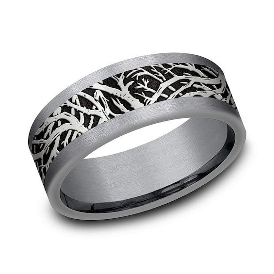 8.0mm Branch-Pattern Engravable Wedding Band in Tantalum and Titanium (1-2 lines)