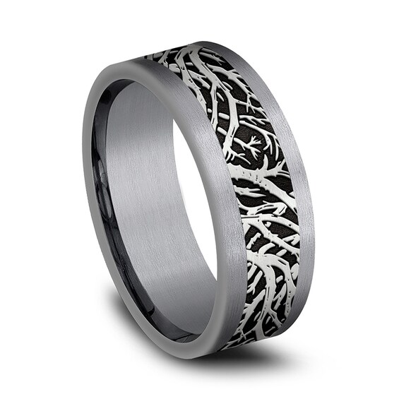 8.0mm Branch-Pattern Engravable Wedding Band in Tantalum and Titanium (1-2 lines)