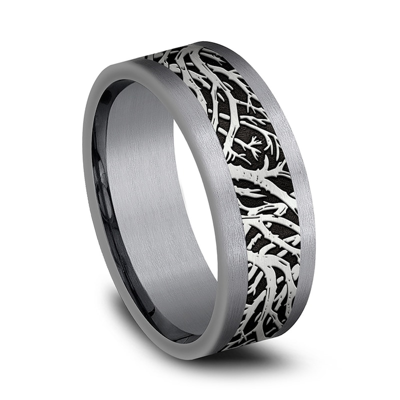 Main Image 2 of 8.0mm Branch-Pattern Engravable Wedding Band in Tantalum and Titanium (1-2 lines)
