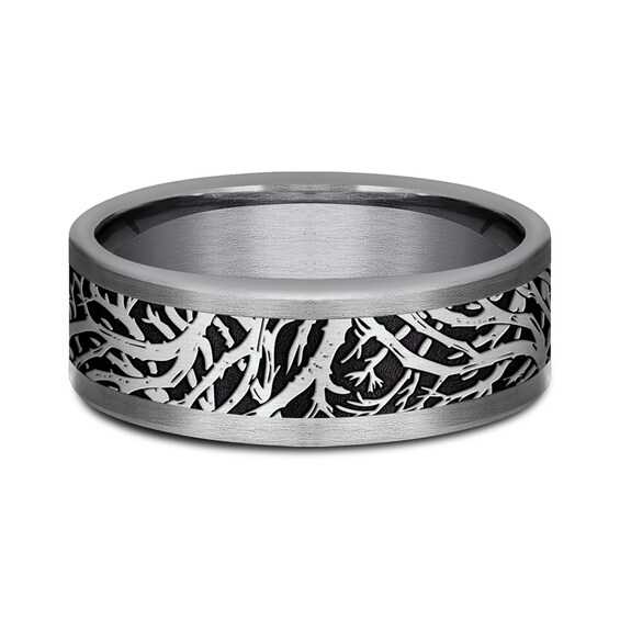 8.0mm Branch-Pattern Engravable Wedding Band in Tantalum and Titanium (1-2 lines)