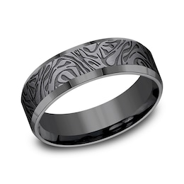 7.0mm Matte Mokume Gane Pattern Beveled Edge Engravable Wedding Band in Tantalum (1-2 lines)