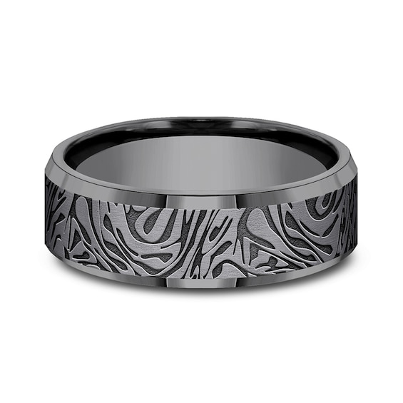 7.0mm Matte Mokume Gane Pattern Beveled Edge Engravable Wedding Band in Tantalum (1-2 lines)
