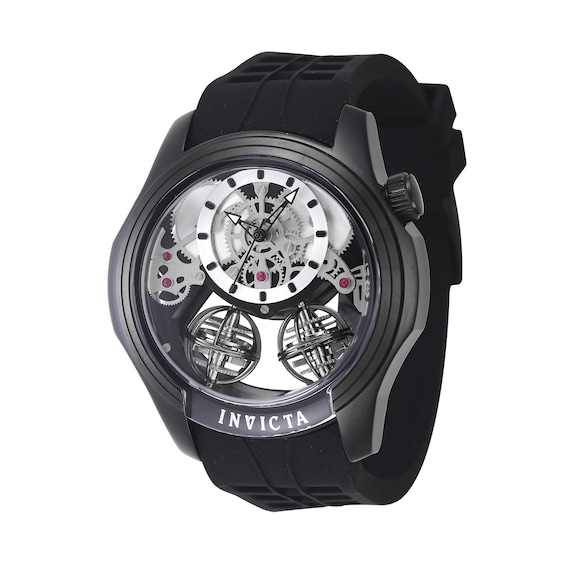 Men's Invicta Specialty Twin-Axis Black IP Silicone Strap Watch with Black Dial (Model: 47374)