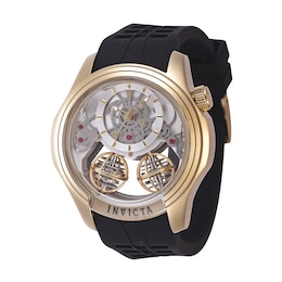 Men's Invicta Specialty Twin-Axis Gold-Tone IP Black Silicone Strap Watch with Two-Tone Dial (Model: 47375)