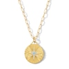 Thumbnail Image 1 of Blue Sapphire and 1/8 CT. T.W. Certified Lab-Grown Diamond Star Medallion Pendant in Sterling Silver with Gold Plate