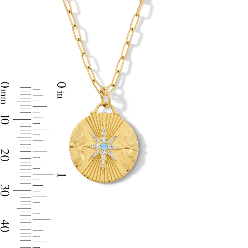 Main Image 3 of Blue Sapphire and 1/8 CT. T.W. Certified Lab-Grown Diamond Star Medallion Pendant in Sterling Silver with Gold Plate