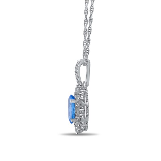 Oval Swiss Blue Topaz and White Lab-Created Sapphire Pendant, Ring and Drop Earrings Set in Sterling Silver - Size 7