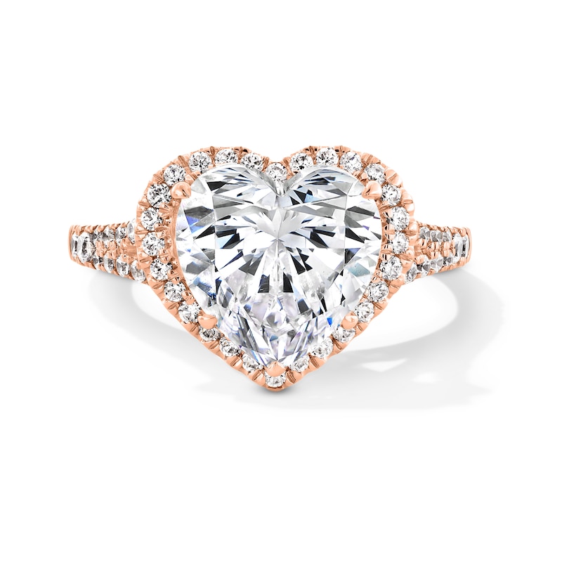 Main Image 1 of 3-5/8 CT. T.W. Heart-Shaped Certified Lab-Grown Diamond Frame Split Shank Engagement Ring in 14K Rose Gold (F/VS2)