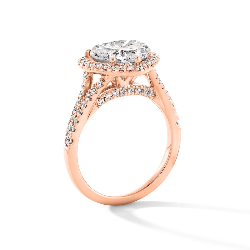 Main Image 2 of 3-5/8 CT. T.W. Heart-Shaped Certified Lab-Grown Diamond Frame Split Shank Engagement Ring in 14K Rose Gold (F/VS2)
