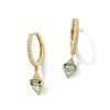 Thumbnail Image 1 of Baguette-Cut Green Tourmaline and Certified Lab-Grown Diamond Hoop Drop Earrings in Sterling Silver with Gold Plate
