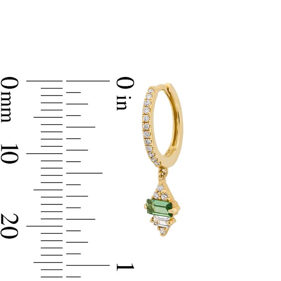 Baguette-Cut Green Tourmaline and Certified Lab-Grown Diamond Hoop Drop Earrings in Sterling Silver with Gold Plate