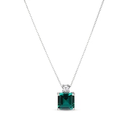 6.5mm Asscher-Cut Lab-Created Emerald and 1/15 CT. Certified Lab-Grown Diamond Pendant in Sterling Silver (I/SI2)