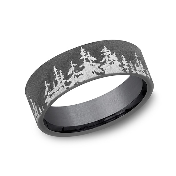 8.0mm Matte Dark Tree Line Engravable Wedding Band in Tantalum (1-2 lines)
