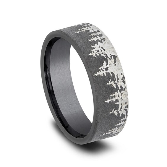 8.0mm Matte Dark Tree Line Engravable Wedding Band in Tantalum (1-2 lines)