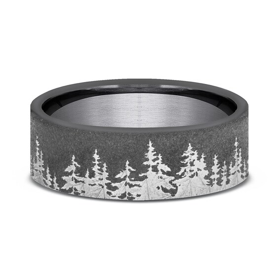8.0mm Matte Dark Tree Line Engravable Wedding Band in Tantalum (1-2 lines)