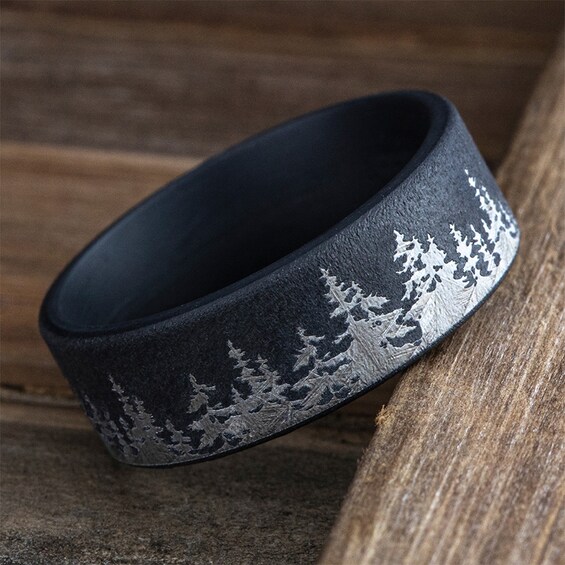 8.0mm Matte Dark Tree Line Engravable Wedding Band in Tantalum (1-2 lines)