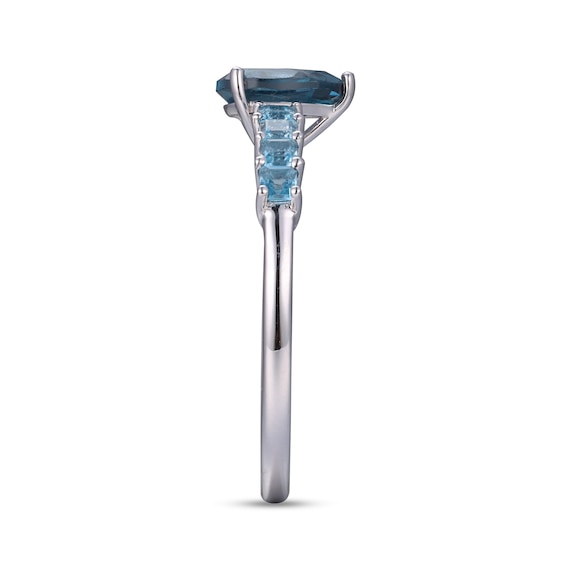 Pear-Shaped London Blue Topaz and Princess-Cut Swiss Blue Topaz Ring in 10K White Gold