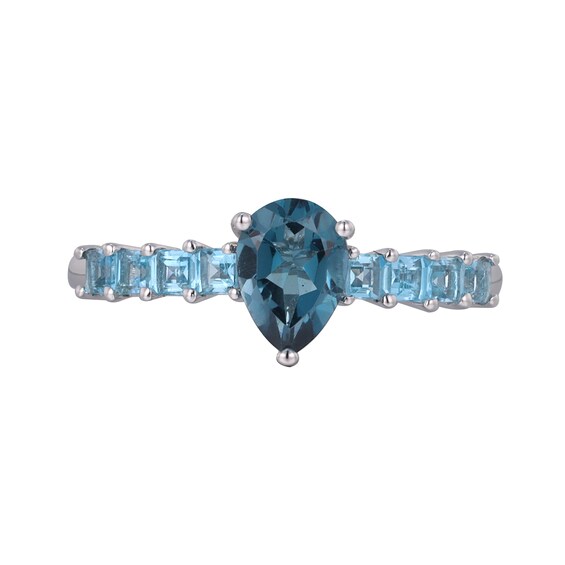 Pear-Shaped London Blue Topaz and Princess-Cut Swiss Blue Topaz Ring in 10K White Gold