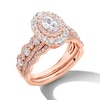 Thumbnail Image 3 of Vera Wang Love Collection 1-1/2 CT. T.W. Oval Diamond Double Frame Scallop Shank Bridal Set in 14K Rose Gold