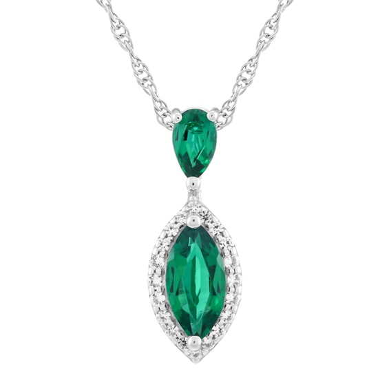 Pear-Shaped and Marquise-Cut Lab-Created Emerald with White Lab-Created Sapphire Drop Pendant in Sterling Silver