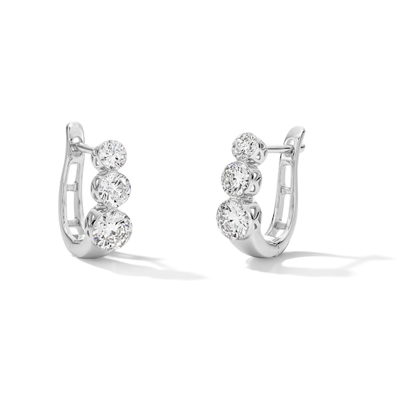 2 CT. T.w. Certified Lab-Grown Diamond Graduated Three Stone Hoop Earrings in 10K White Gold (F/Vs2)