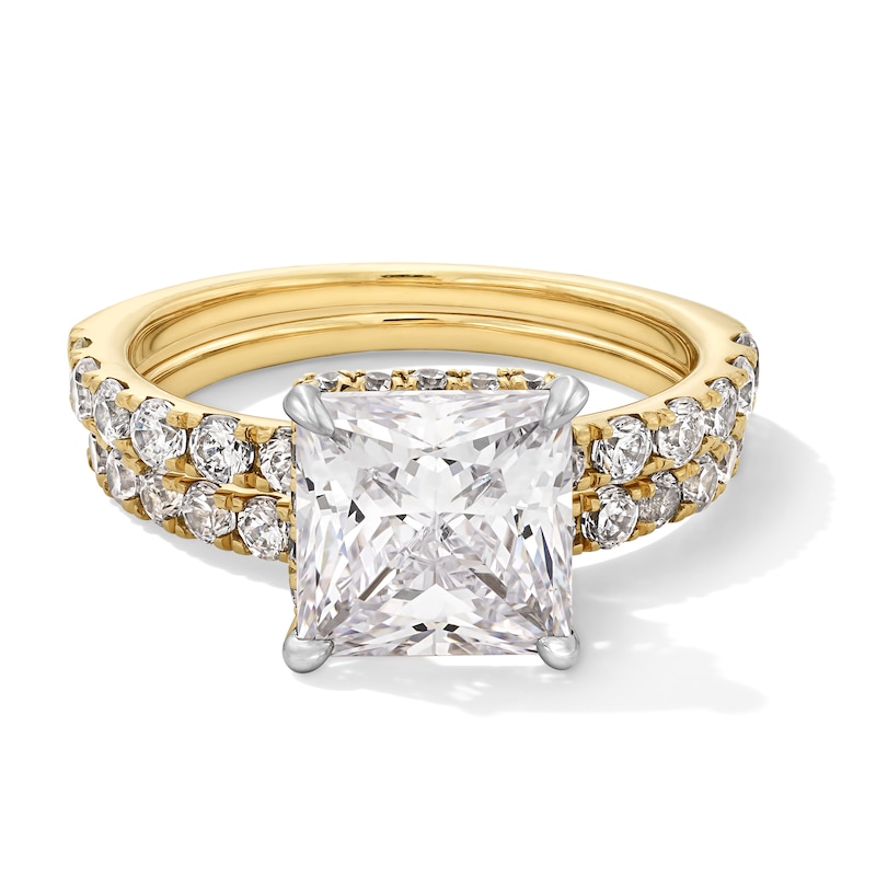 Main Image 1 of 4-1/3 CT. T.W. Princess-Cut Certified Lab-Grown Diamond Bridal Set in 14K Gold (F/VS2)