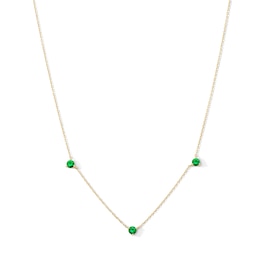 Emerald Three Stone Station Necklace in Sterling Silver with 18K Gold Plate