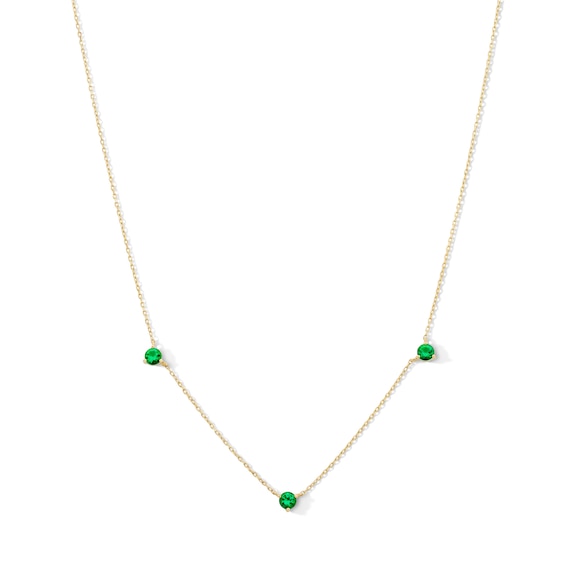 Emerald Three Stone Station Necklace in Sterling Silver with 18K Gold Plate