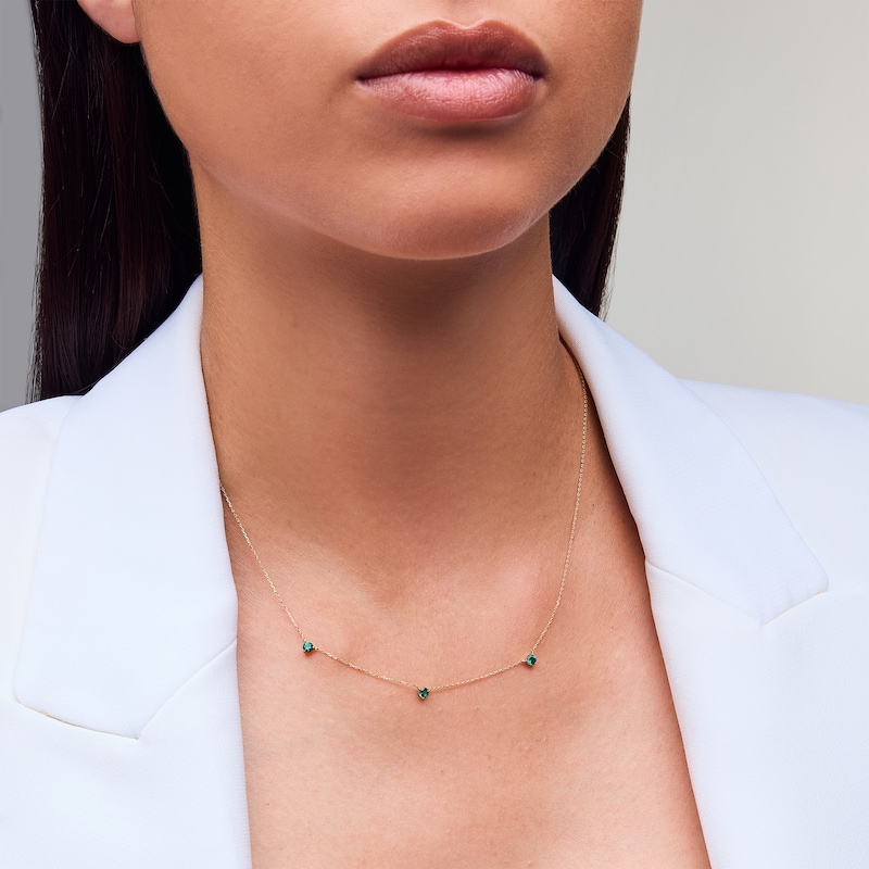 Main Image 2 of Emerald Three Stone Station Necklace in Sterling Silver with 18K Gold Plate
