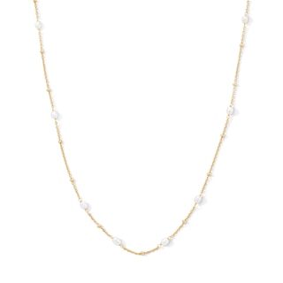 Baroque Freshwater Cultured Pearl and Bead Station Necklace in Sterling Silver with 18K Gold Plate